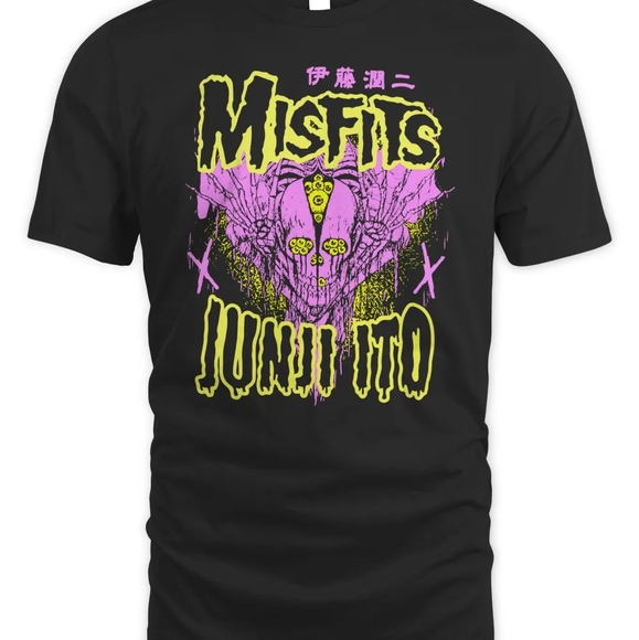 Ripple Junction Tops - Black Misfits Short Sleeve Tee with Neon Graphics-size large